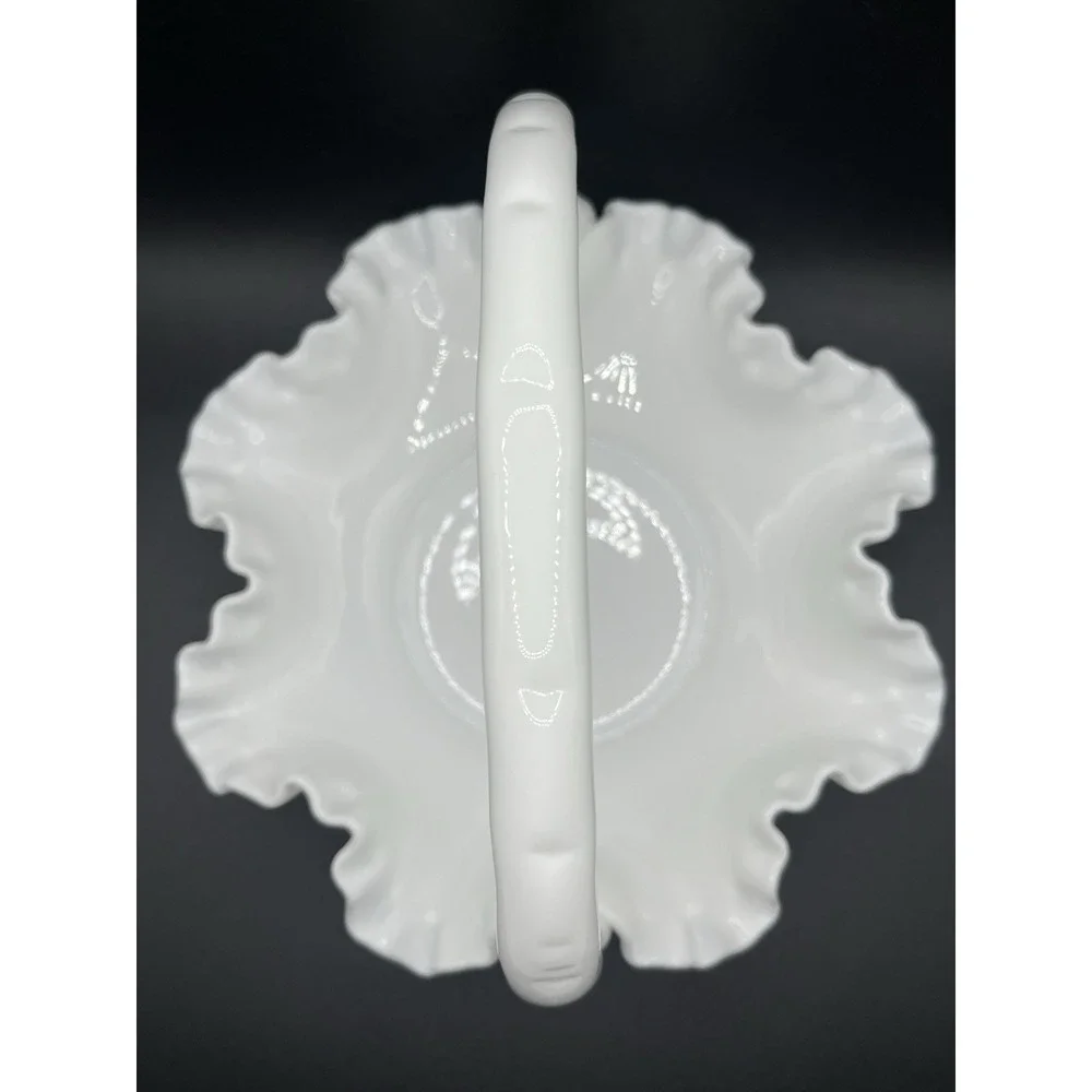 Fenton White Hobnail‎ Glass Basket w/ Handle - 7